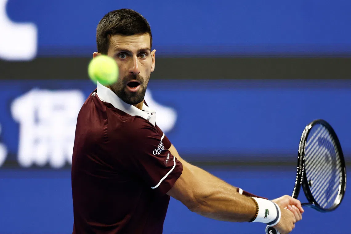 Tennis - China Open - National Tennis Center, Beijing, China - October 4, 2026 Serbia's Novak Djokovic in action during his quarterfinal match against Germany's Alexander Zverev REUTERS/Tingshu Wang