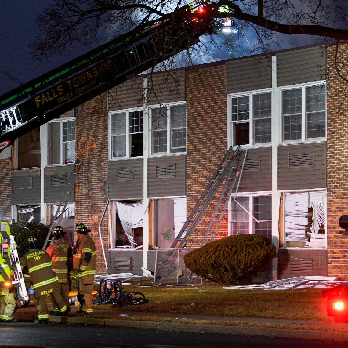 Firefighters work at the site after a gas explosion caused a partial building collapse at the Silver Lake Nursing Home in Bristol, Pennsylvania, U.S. December 23, 2025. REUTERS/Bastiaan Slabbers