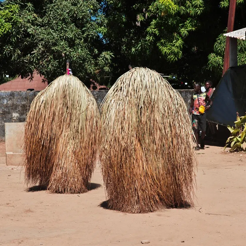 Ziguinchor, Senegal - 29 Dec 2021: Kumpo dance with masks in Senegal, West Africa