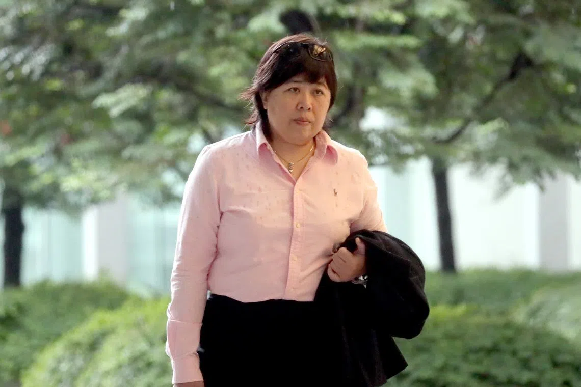 Phoon Chiu Yoke, better known as “Badge Lady”, at the State Courts in May. Phoon was earlier sentenced to 16 weeks’ jail in 2021 for similar offences.