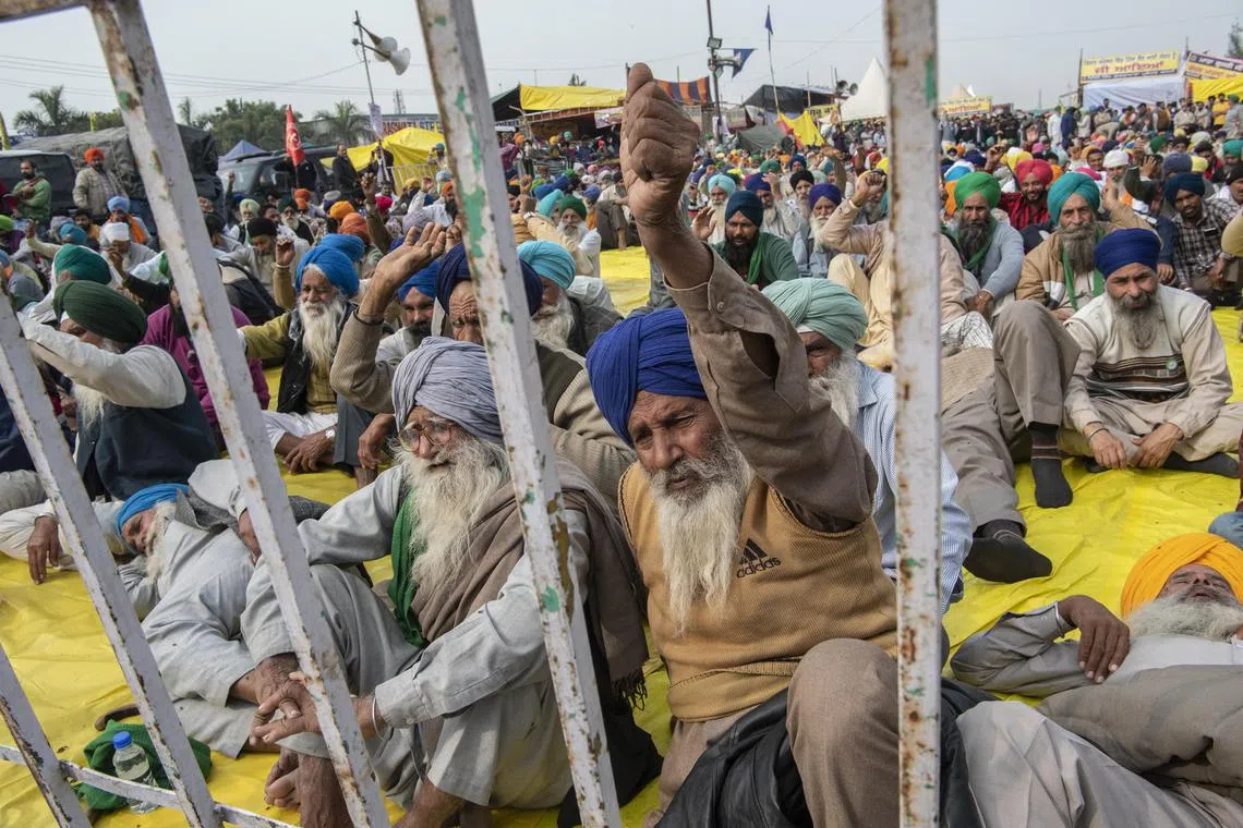 Sikh farmers, part of a farmers' movement that gave PM Narendra Modi the biggest political challenge, at a protest in New Delhi in 2021.
