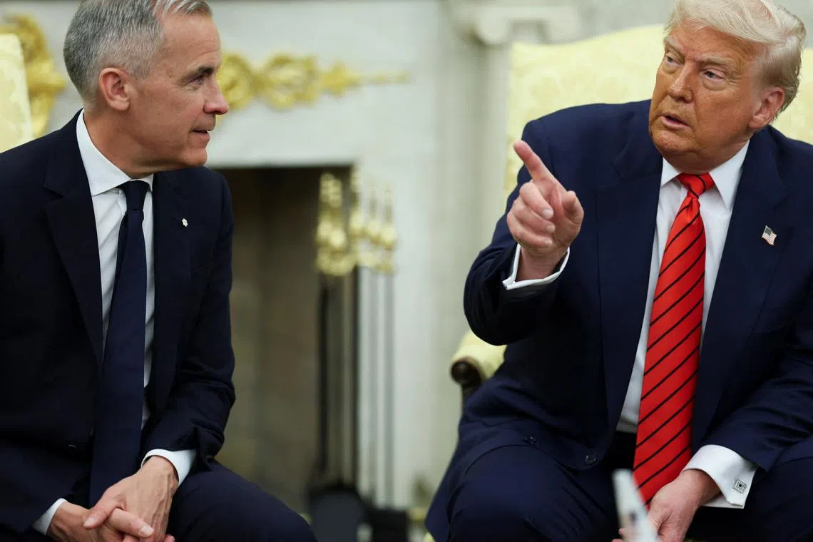 U.S. President Donald Trump meets with Canadian Prime Minister Mark Carney in the Oval Office at the White House in Washington, D.C., U.S., May 6, 2025. REUTERS/Leah Millis/File Photo