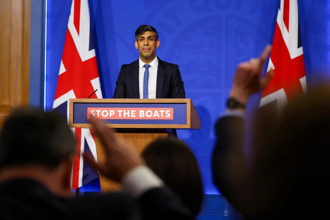 British Prime Minister Rishi Sunak attends a press conference at Downing Street in London, Britain, April 22, 2024. REUTERS/Toby Melville/Pool/File Photo