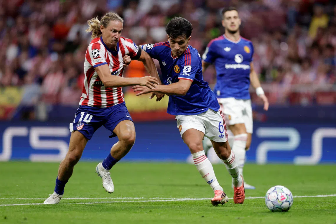 Martinez (in blue) said after United’s 2-0 defeat by Madrid that the club had last season “created the base to create an amazing team”, which was not followed through on.