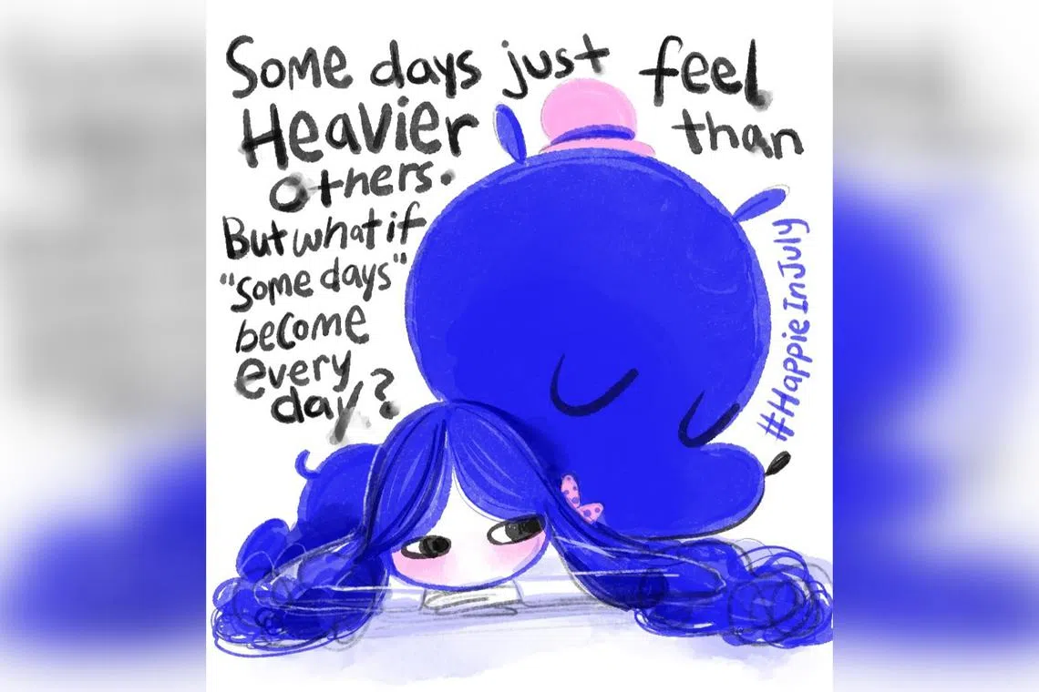 From Josef Lee’s comic series about a girl named July and her depression named Happie.
