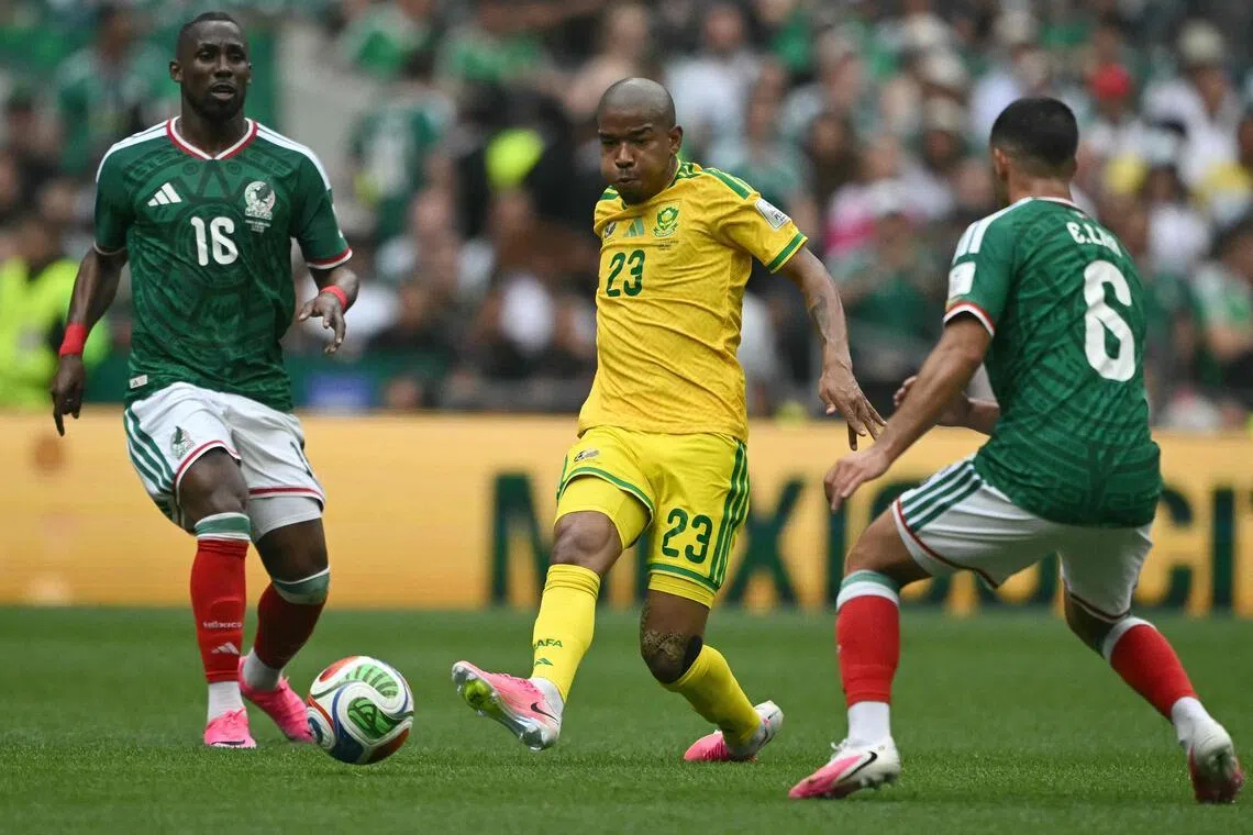 South Africa’s Jayden Adams in action (centre) against Mexico forward Julian Quinones (left) and midfielder Erik Lira during the group stages on June 11.