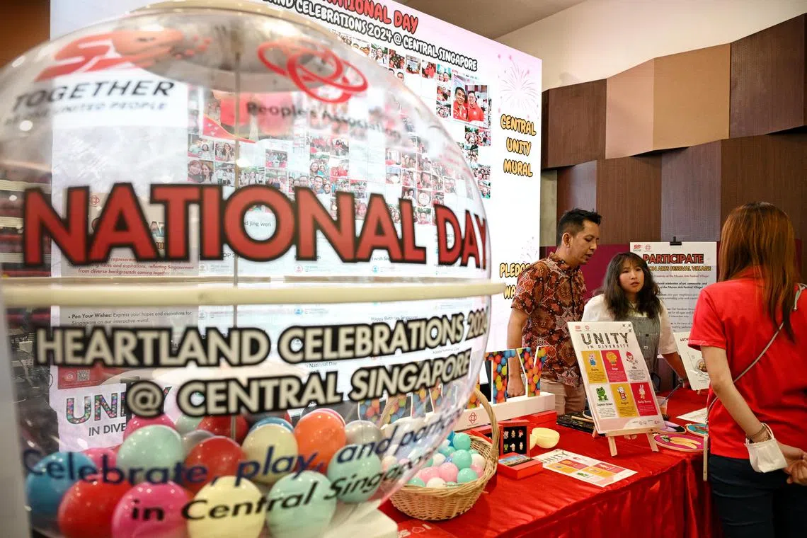 ST20240712_202491243330 Kua Chee Siong/ 
NOTE: Embargoed until 12 Jul (Fri), 2pm. 
The Central District booth at the NDP24 Media Event 4 – Heartland Celebrations held at the People’s Association Headquarters, on July 12, 2024.