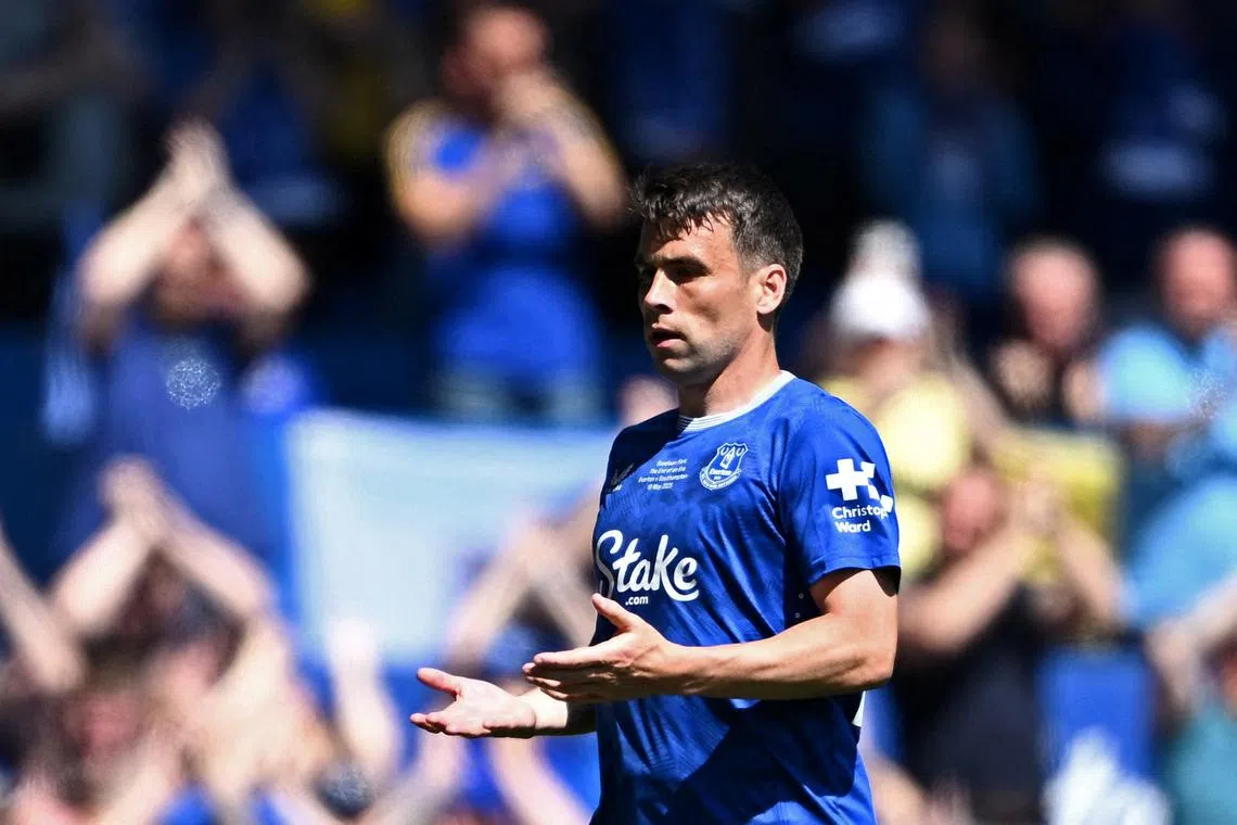 FILE PHOTO: Soccer Football - Premier League - Everton v Southampton - Goodison Park, Liverpool, Britain - May 18, 2025 Everton's Seamus Coleman reacts after being substituted after sustaining an injury REUTERS/Dylan Martinez/File Photo