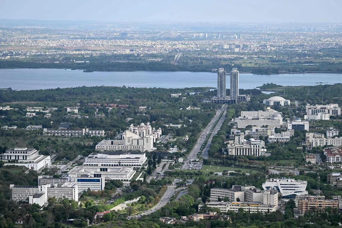 A general view shows state-run buildings in the Red Zone area of Islamabad on April 8.