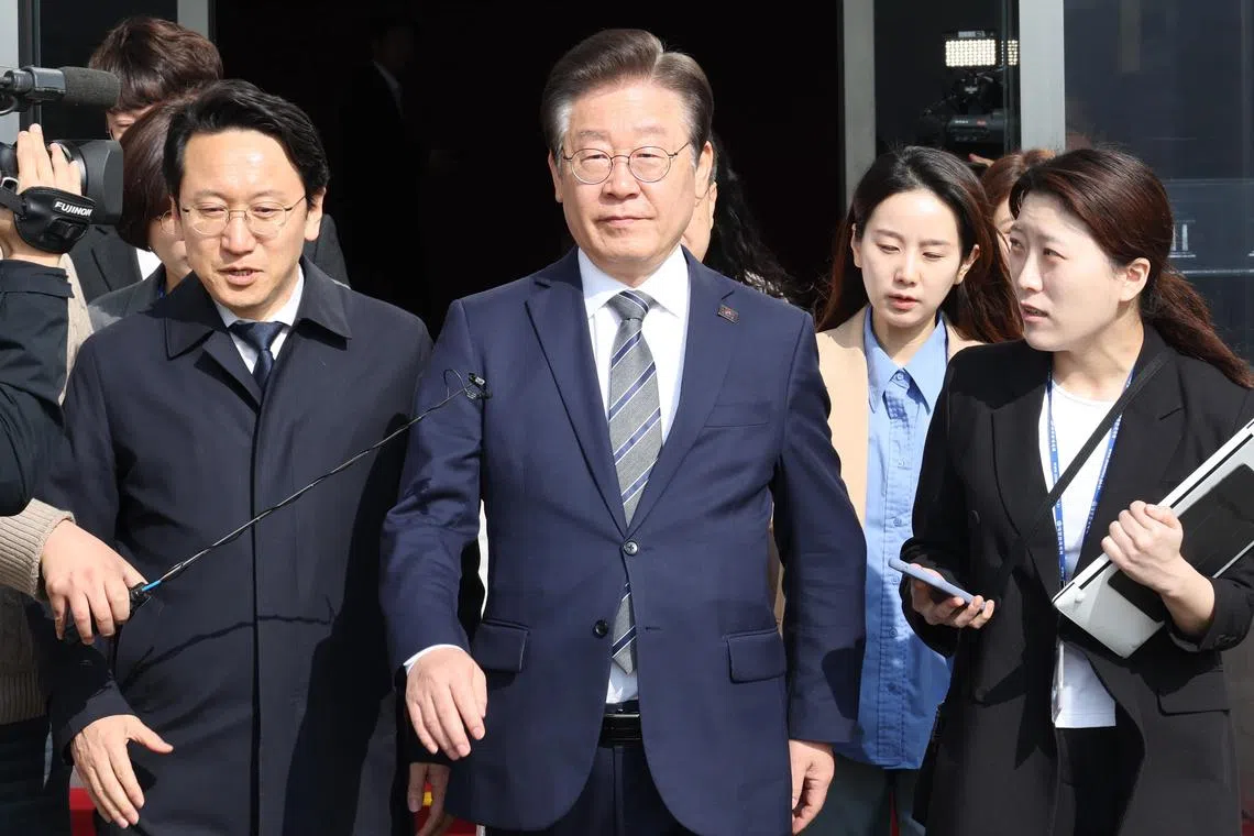 Democratic Party leader Lee Jae-myung appeared in court to stand trial on a charge of violating the election law. 