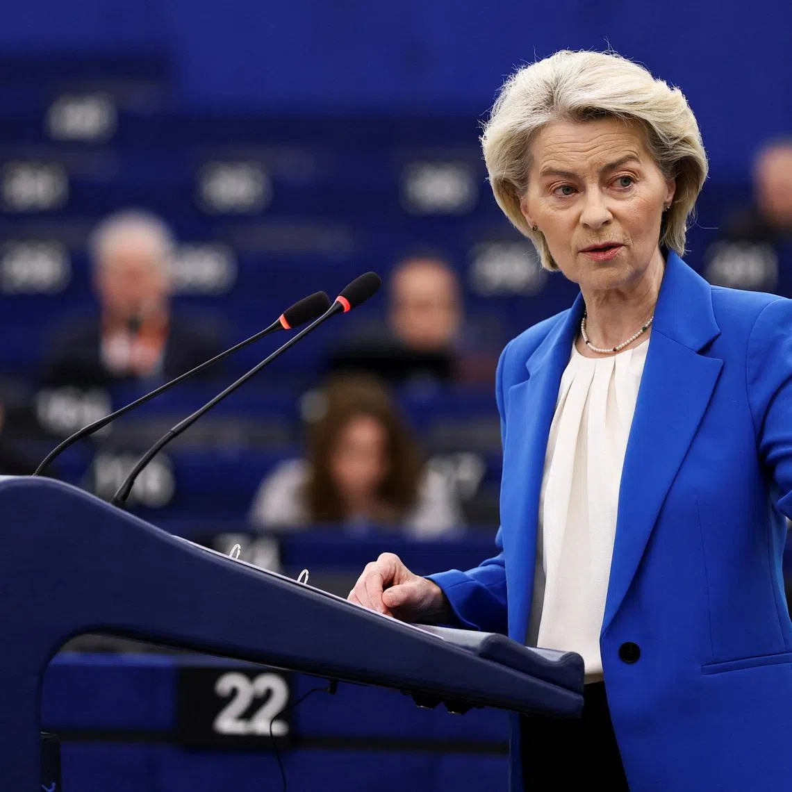 European Commission President Ursula von der Leyen addresses the EU Parliament in Strasbourg, France, January 21, 2026. REUTERS/Yves Herman