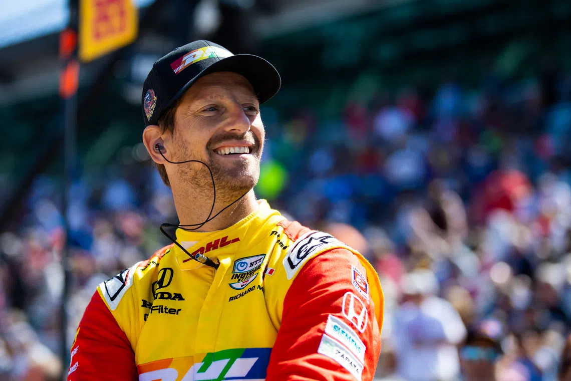 FILE PHOTO: May 26, 2023; Indianapolis, Indiana, USA; IndyCar Series driver Romain Grosjean during Carb Day practice for the Indianapolis 500 at Indianapolis Motor Speedway. Mandatory Credit: Mark J. Rebilas-USA TODAY Sports/File Photo