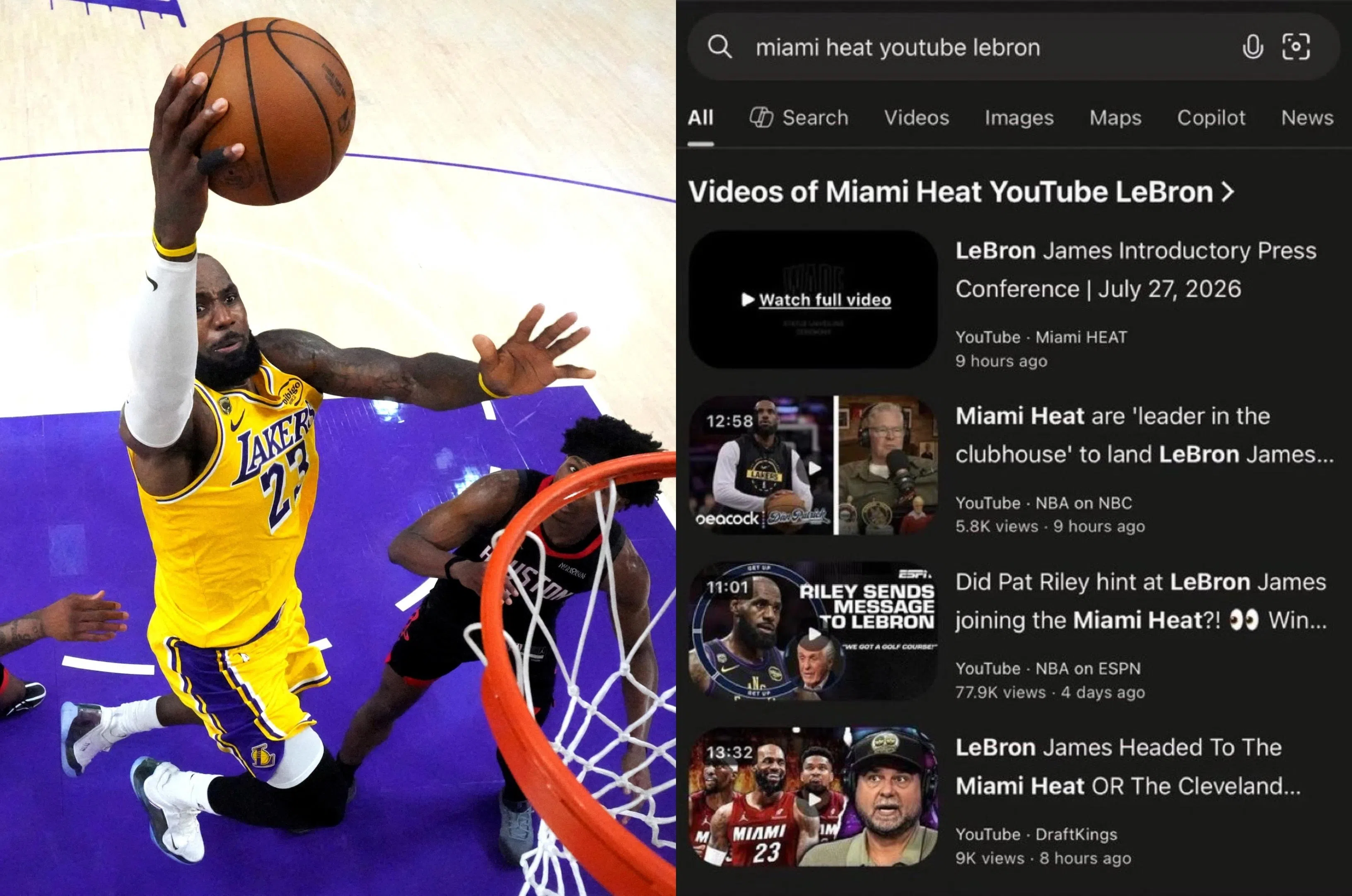 A live stream entitled “LeBron James Introductory Press Conference”, scheduled for July 27, was uploaded to Miami Heat’s YouTube channel on the night of July 21 but later deleted.