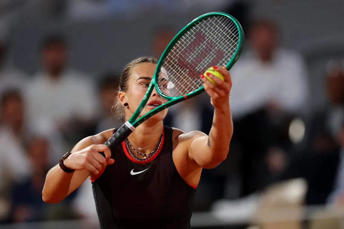 Belarus' Aryna Sabalenka in action during her fourth round match against Japan's Naomi Osaka at the French Open.