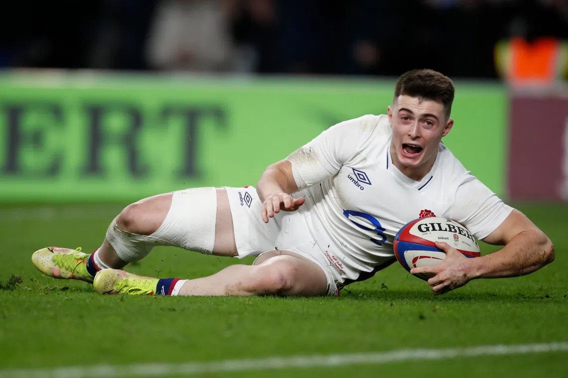 Rugby Union - Autumn International - England v South Africa - Twickenham Stadium, London, Britain - November 20, 2021 England's Raffi Quirke scores a try Action Images via Reuters/Paul Childs/File Photo