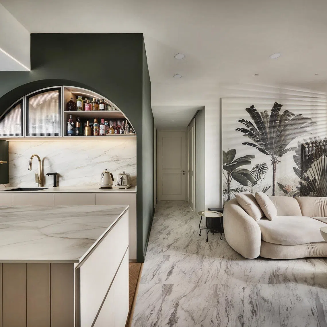 This tropical-themed two-bedroom apartment feels like a holiday getaway.