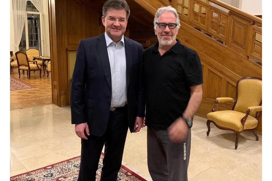 Jeffrey Epstein and Miroslav Lajcak, a Slovak politician and diplomat and former President of the United Nations General Assembly, pose in this undated handout image from the estate of late financier and convicted sex offender Jeffrey Epstein, released by Democrats on the House Oversight Committee in Washington, D.C., U.S., on December 18, 2025. House Oversight Committee Democrats/Handout via REUTERS