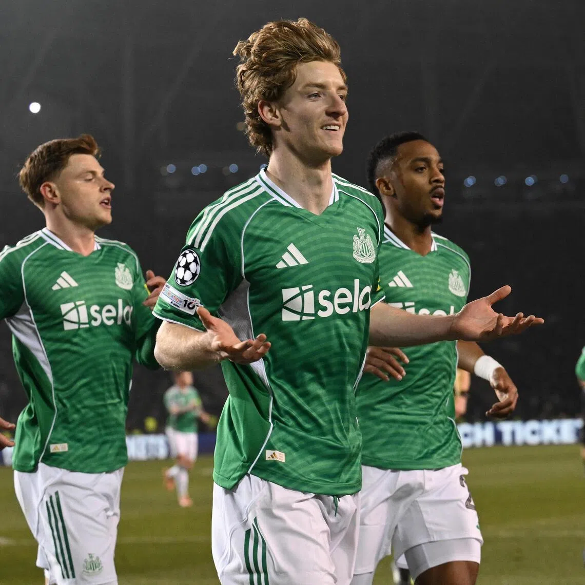 Newcastle United's Anthony Gordon (centre, left) struck four times in the first half.