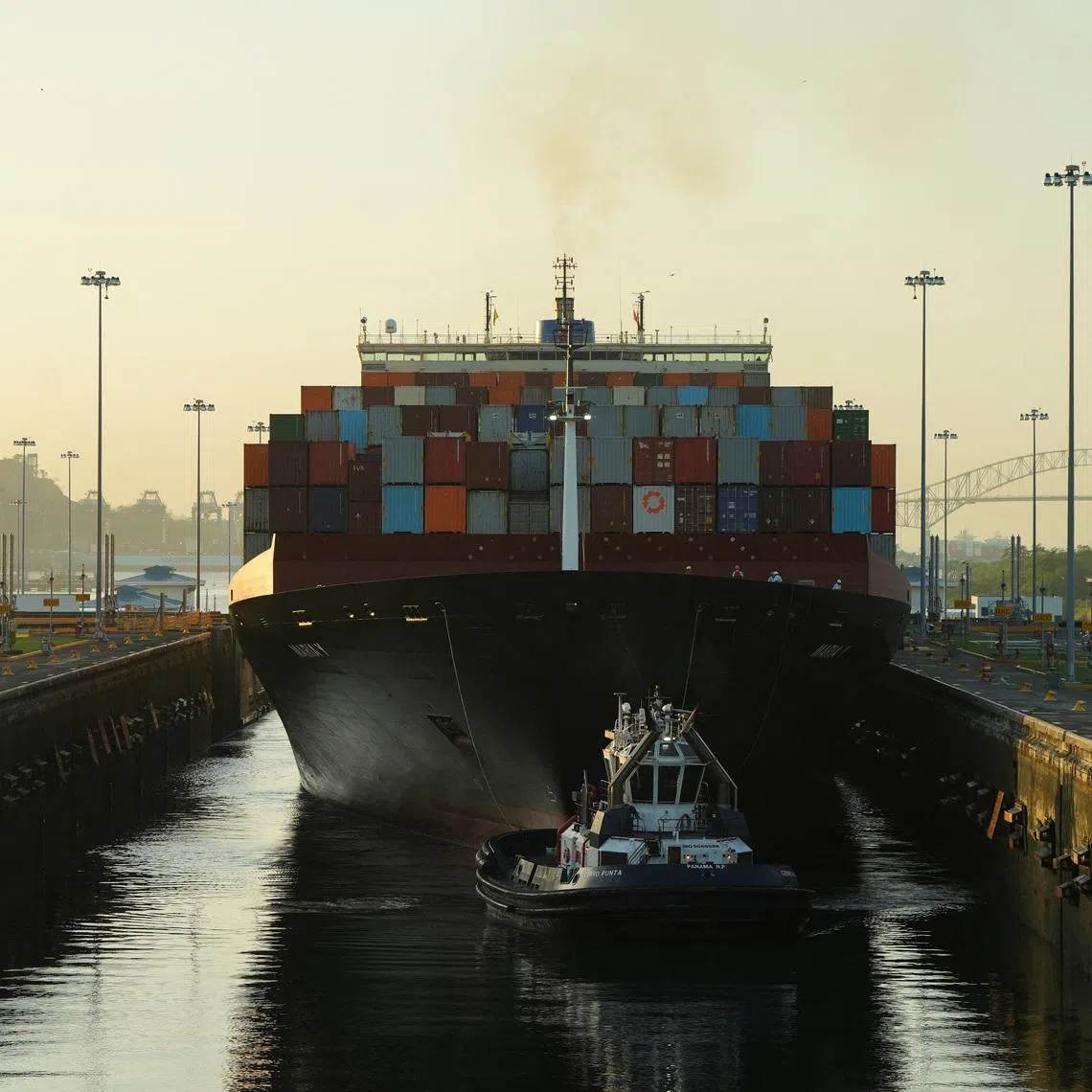 FILE PHOTO: A cargo ship  transits the Cocoli Locks at the Panama Canal, in Panama City, Panama, March 13, 2026. REUTERS/Enea Lebrun/File Photo