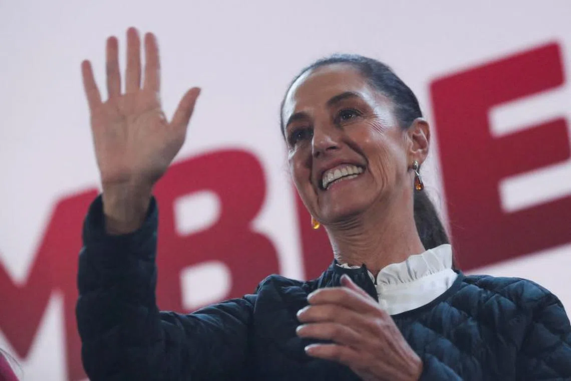 FILE PHOTO: Former Mexico City Mayor Claudia Sheinbaum holds a rally at Macroplaza Iztapalapa, pursuing to be the ruling MORENA party's candidate for the 2024 presidential election, in Mexico City, Mexico, August 1, 2023. REUTERS/Henry Romero/File Photo