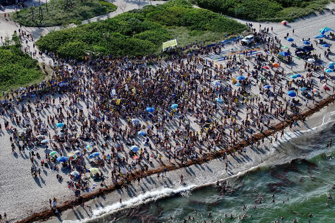 Boca Juniors fans at Miami Beach ahead of the FIFA Club World Cup match in Florida, US, on June 19, 2025.