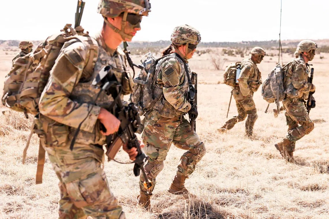 Cavalry scouts with the 2nd Stryker Brigade Combat Team participate in Operation Steel Eagle on March 31, 2022 in Fort Carson, Colorado. The US will deploy nearly 3,000 additional troops to its border with Mexico, taking the total number of active-duty personnel there to around 9,000, US Northern Command said on March 1, 2025. 