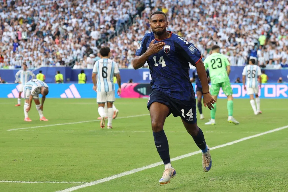Cape Verde’s midfielder Deroy Duarte celebrating scoring his team’s first goal against Argentina on July 3.