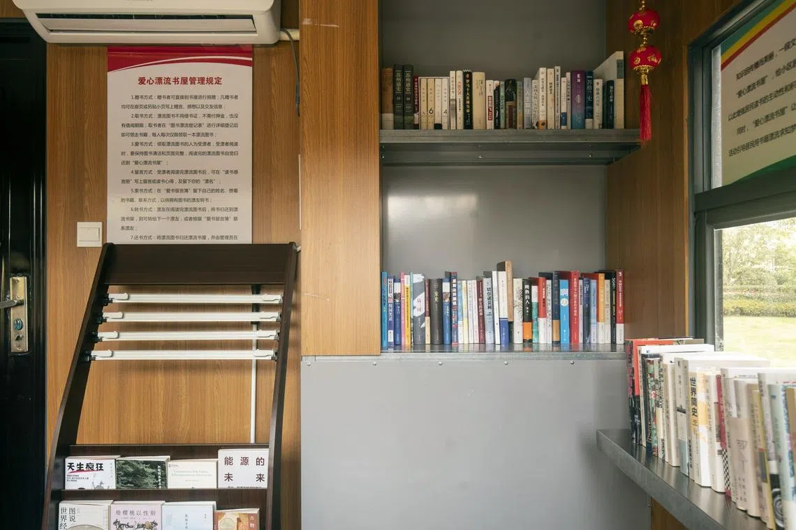 A Covid testing booth transformed into a mini library in Jiangsu province, China, on Jan 25.