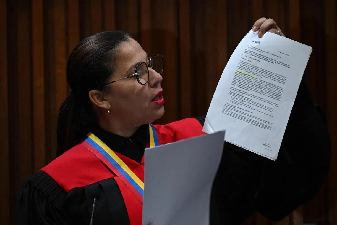 The second vice-president of Venezuela's Supreme Court of Justice (TSJ), Tania D'Amelio, speaks about a fine imposed on the social network TikTok in Caracas on Dec 30.