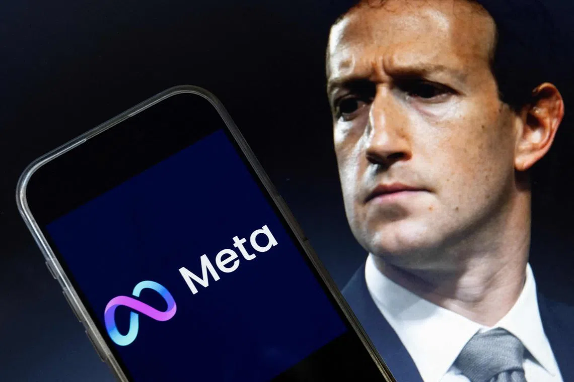(FILES) This photo illustration created on January 7, 2025, in Washington, DC, shows an image of Mark Zuckerberg, CEO of Meta, and an image of the Meta logo. Meta chief executive Mark Zuckerberg on January 24, 2025 said the tech giant plans to invest at least $60 billion in artificial intelligence in 2025, aiming to lead in the technology. "This will be a defining year for AI," Zuckerberg said in a post on his Facebook page. Zuckerberg expects Meta AI to be the top digital assistant, used by more than a billion people, and for the tech firm's Llama 4 to be at the forefront of AI models, according to the post. (Photo by Drew ANGERER / AFP)