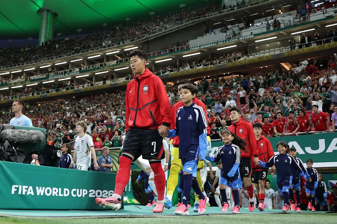 Soccer Football - FIFA World Cup 2026 - Group A - South Korea v Czech Republic - Estadio Guadalajara, Guadalajara, Mexico - June 11, 2026 South Korea's Son Heung-min leads team out before the match REUTERS/Amanda Perobelli