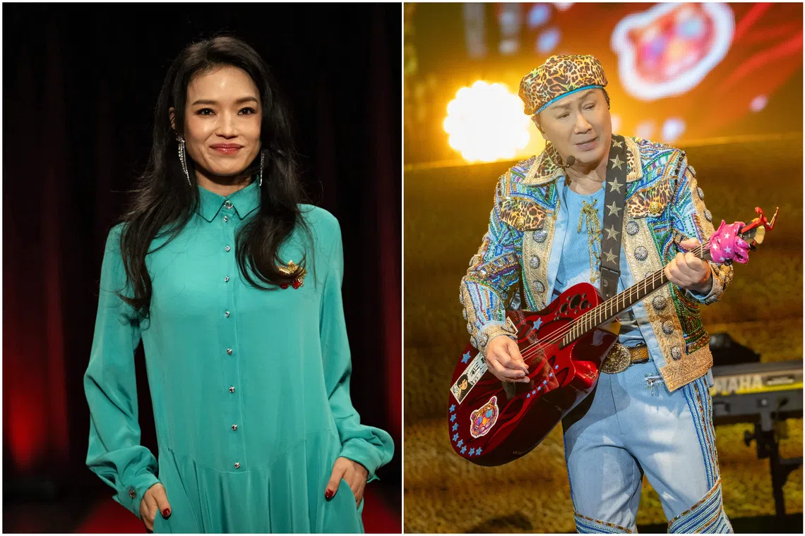 Shu Qi and Sam Hui (right) paid tribute to Hong Kong firefighters. 