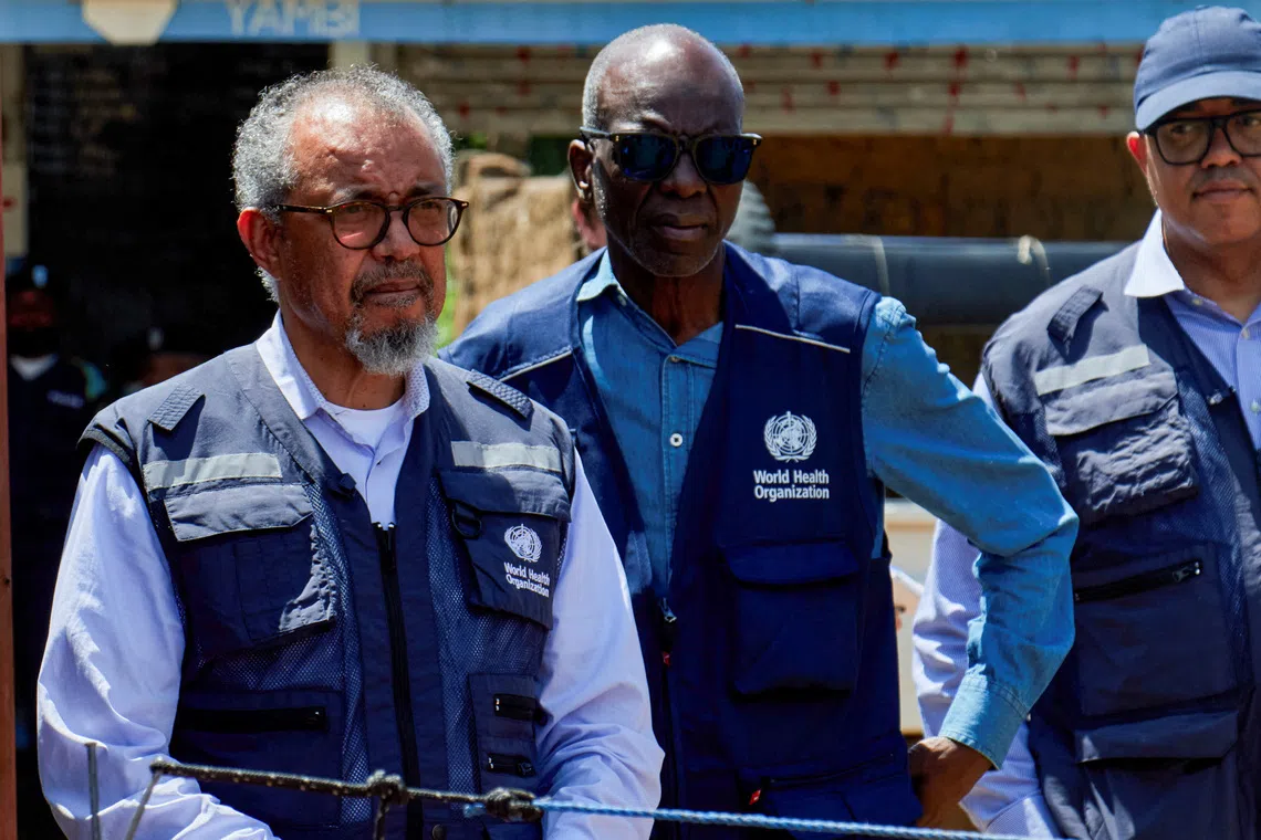 FILE PHOTO: Director-General of the World Health Organisation (WHO) Tedros Adhanom Ghebreyesus tours the Evangelical Medical Center (CEM), one of the facilities at the forefront of the response to the Ebola outbreak during his visit to coordinate the response to the Ebola outbreak, as agencies intensify efforts to contain a new Ebola outbreak caused by the Bundibugyo virus strain, in Bunia, Ituri province, Democratic Republic of Congo, May 31, 2026. REUTERS/Gradel Muyisa Mumbere/ File Photo