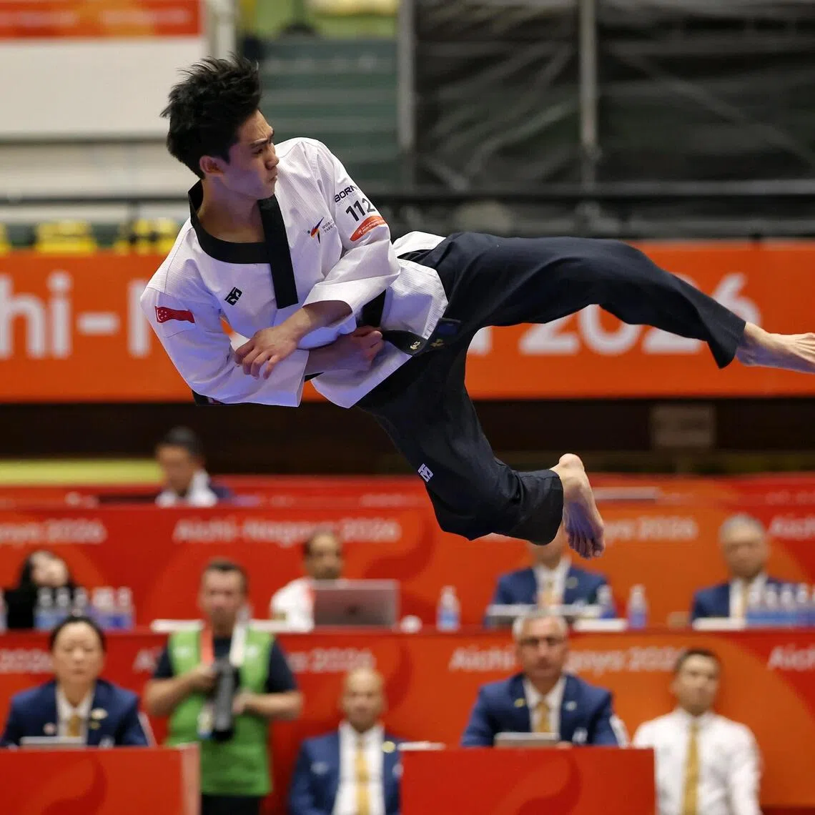 Darren Yap of Singapore in action during the Aichi-Nagoya 2026 Asian Games men individual poomsae gold medal contest at Toyohashi Gymnasium in Aichi, Japan on Oct 1, 2026. ST PHOTO: KEVIN LIM pixag01
