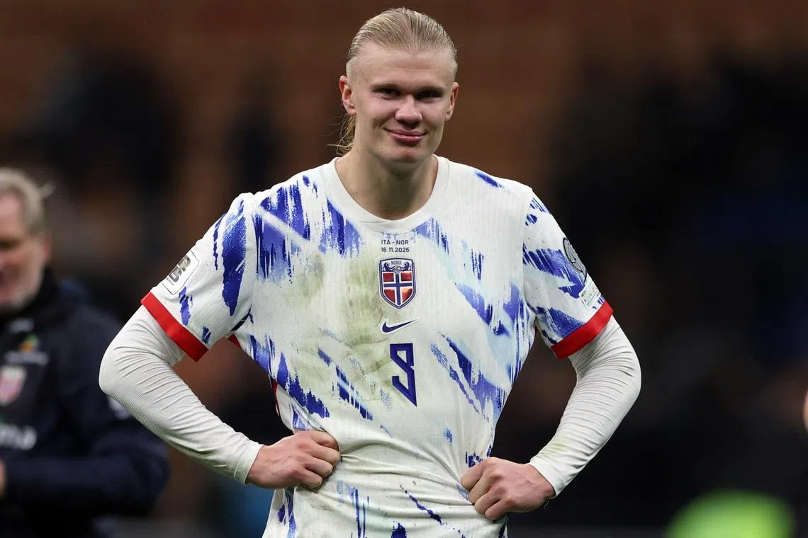 Soccer Football - World Cup - UEFA Qualifiers - Group I - Italy v Norway - San Siro, Milan, Italy - November 16, 2025 Norway's Erling Haaland celebrates after the match REUTERS/Claudia Greco