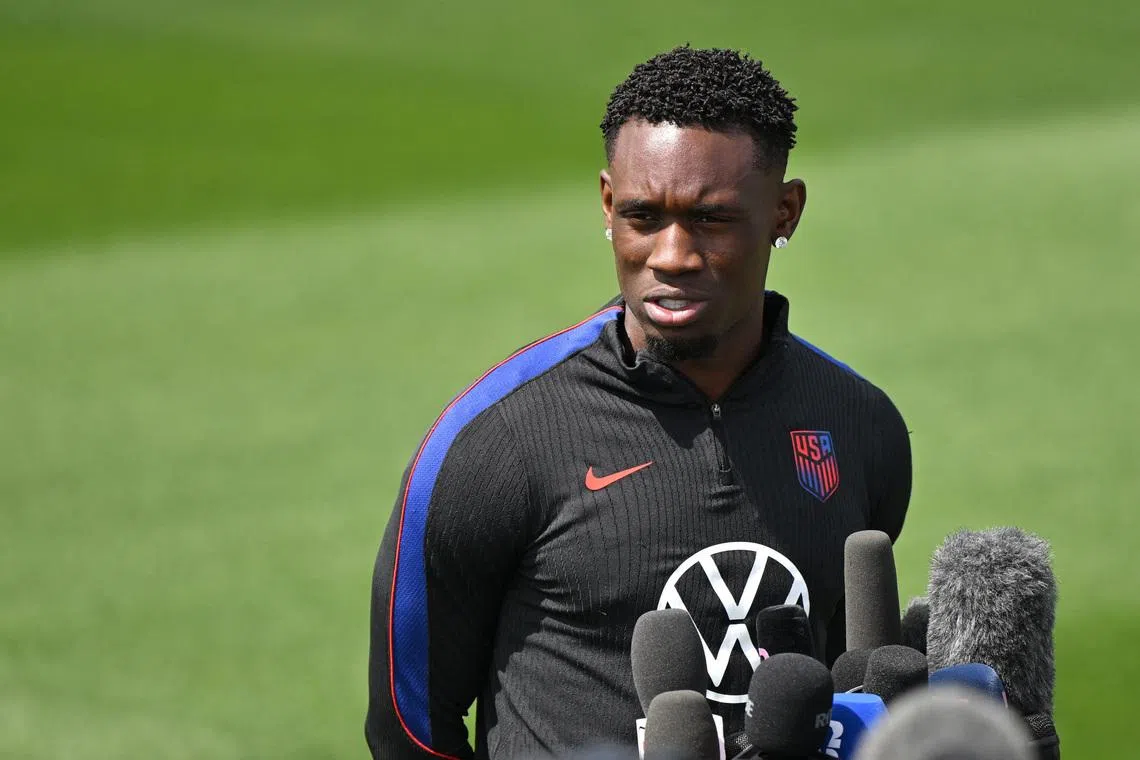 Soccer Football - FIFA World Cup 2026 - United States Training - University of Washington, Seattle, Washington, U.S. - July 3, 2026 Folarin Balogun of the U.S. speaks to media before training IMAGN IMAGES via Reuters/Steven Bisig