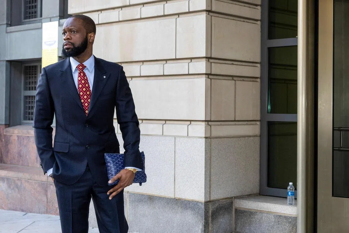 A 2023 photo shows former Fugees rapper Pras Michel arriving at Washington, DC court for his conspiracy trial.