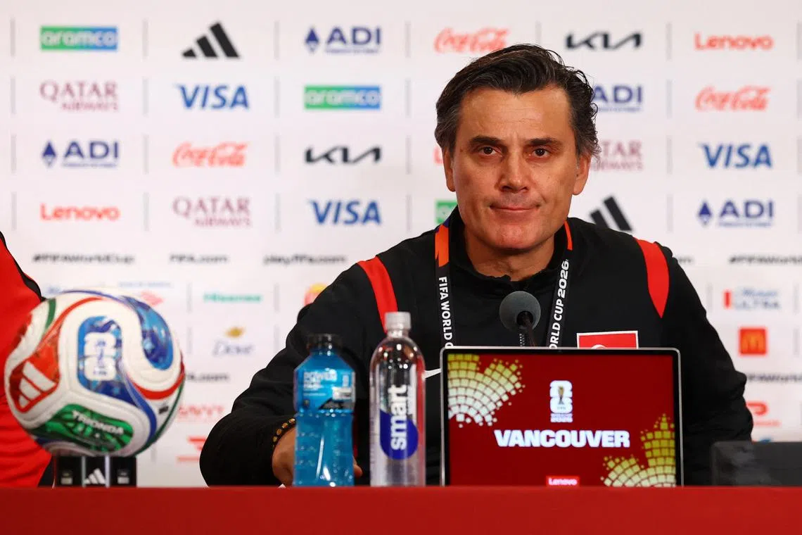 Soccer Football - FIFA World Cup 2026 - Turkey Press Conference - BC Place, Vancouver, Canada - June 12, 2026 Turkey coach Vincenzo Montella arrives for the press conference REUTERS/Albert Gea