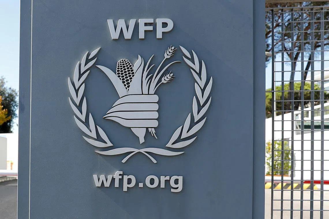 FILE PHOTO: A logo of the World Food Program is seen at their headquarters after the WFP won the 2020 Nobel Peace Prize, in Rome, Italy October 9, 2020. REUTERS/Remo Casilli/File Photo