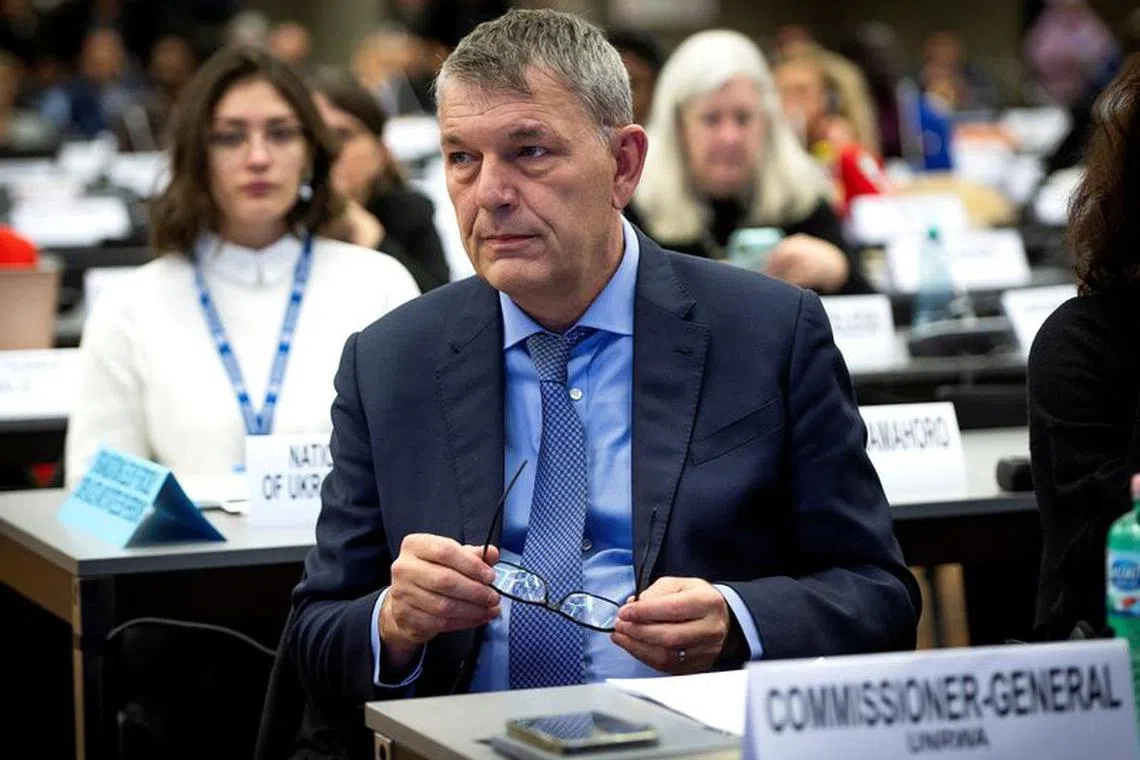 Commissioner General of UNRWA, Philippe Lazzarini, attends the assembly on the opening day of the Global Refugee Forum, in Geneva, Switzerland, December 13, 2023. Jean-Guy Python/Pool via REUTERS/File photo