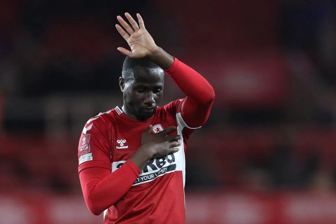 Soccer Football - FA Cup Quarter Final - Middlesbrough v Chelsea - Riverside Stadium, Middlesbrough, Britain - March 19, 2022 Middlesbrough's Sol Bamba reacts REUTERS/Scott Heppell/ File Photo