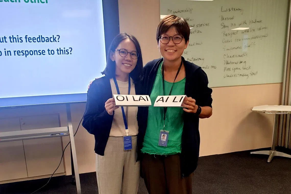 Lianhe Zaobao business correspondent Lai Oi Lai (left) and the author, ST assistant foreign editor Ho Ai Li, attended a course together recently and clicked over a name in common.  