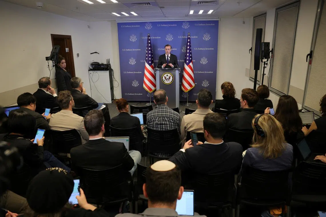 U.S. National Security Advisor, Jake Sullivan speaks during a press conference in Tel Aviv, Israel, 12 December 2024. ABIR SULTAN/Pool via REUTERS
