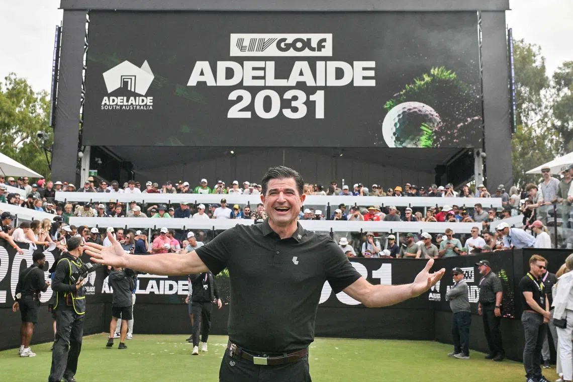 LIV Golf CEO Scott O'Neil posing after the announcement of Adelaide securing the tournament until 2031, during the final day of the LIV Golf Adelaide at the Grange Golf Club on Feb 16, 2025.