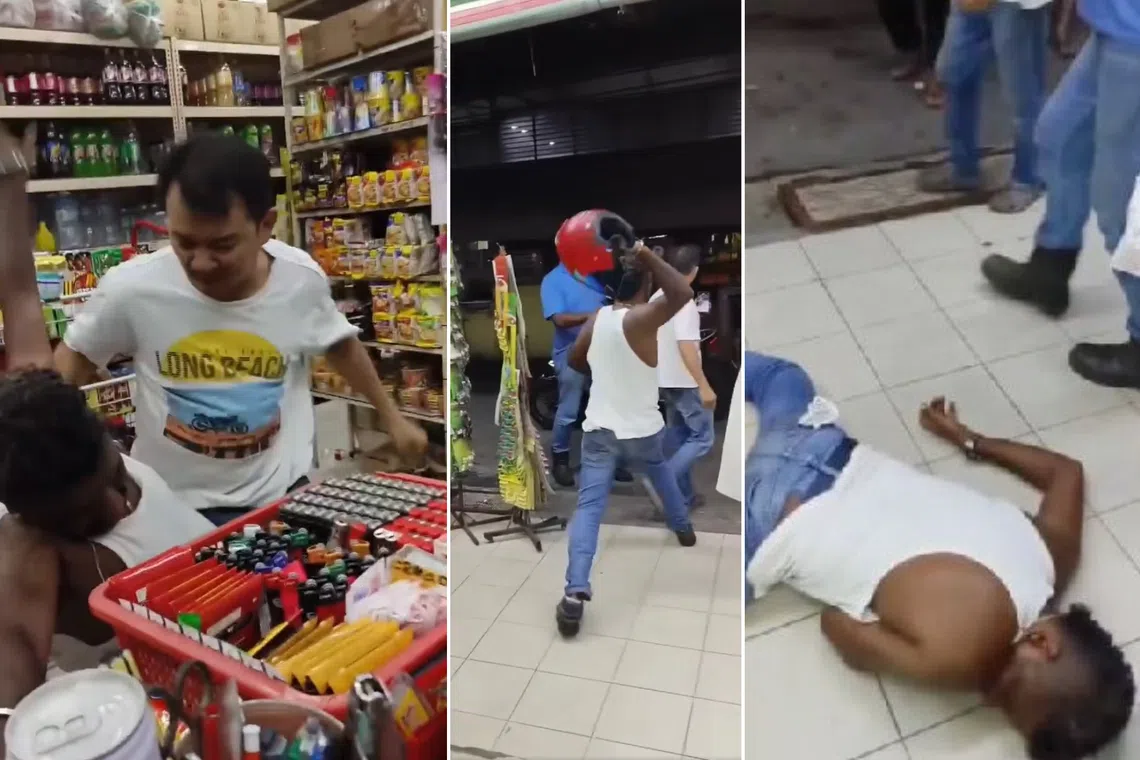 These screenshots show a fight breaking out inside a convenience store in Penang on June 2.