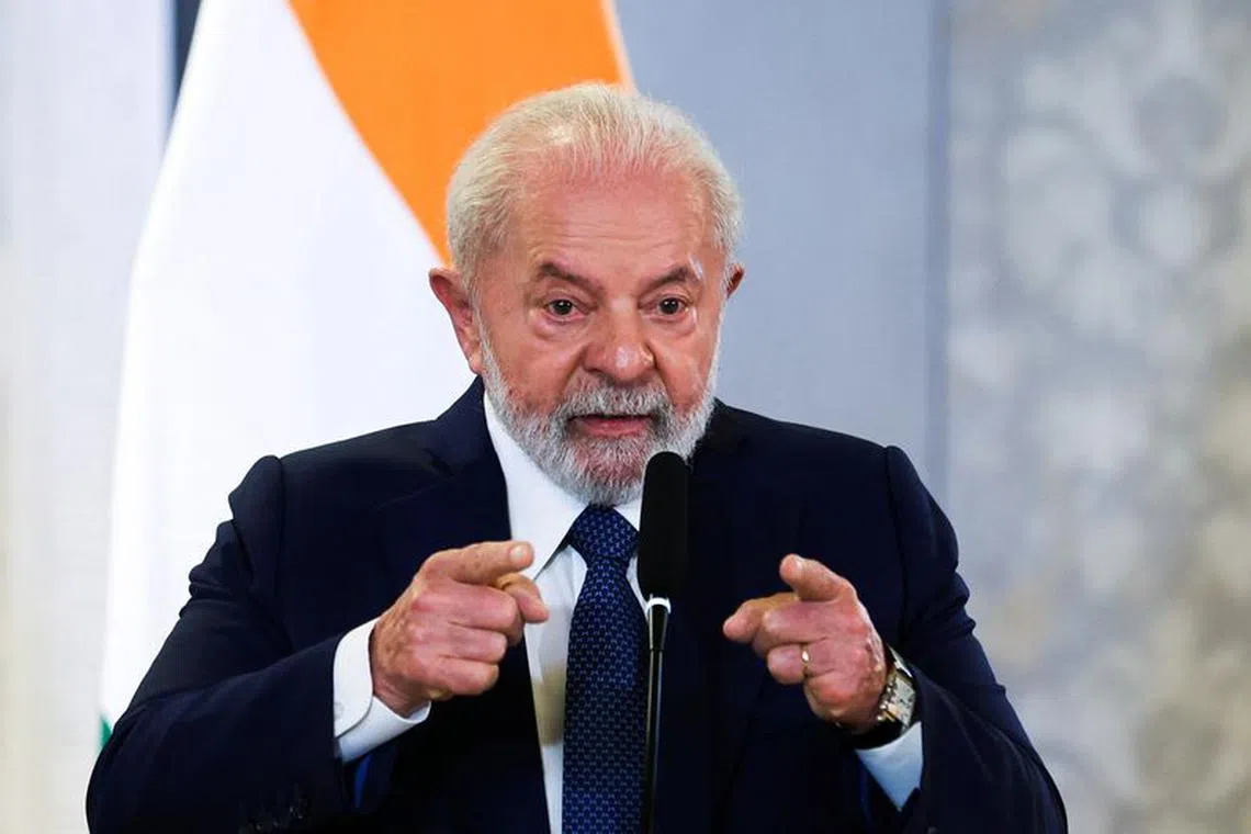 FILE PHOTO: Brazil's President Luiz Inacio Lula da Silva speaks during a press conference at a hotel after the G20 Summit, in New Delhi, India, September 11, 2023. REUTERS/Anushree Fadnavis