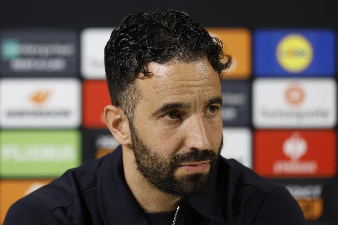 FILE PHOTO: Soccer Football - Europa League - Manchester United Press Conference - San Mames, Bilbao, Spain - April 30, 2025  Manchester United manager Ruben Amorim during the press conference REUTERS/Vincent West/ File Photo