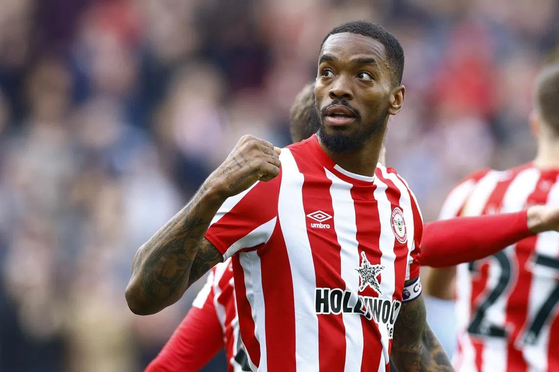 Brentford's Ivan Toney celebrates scoring his 20th goal of the season.