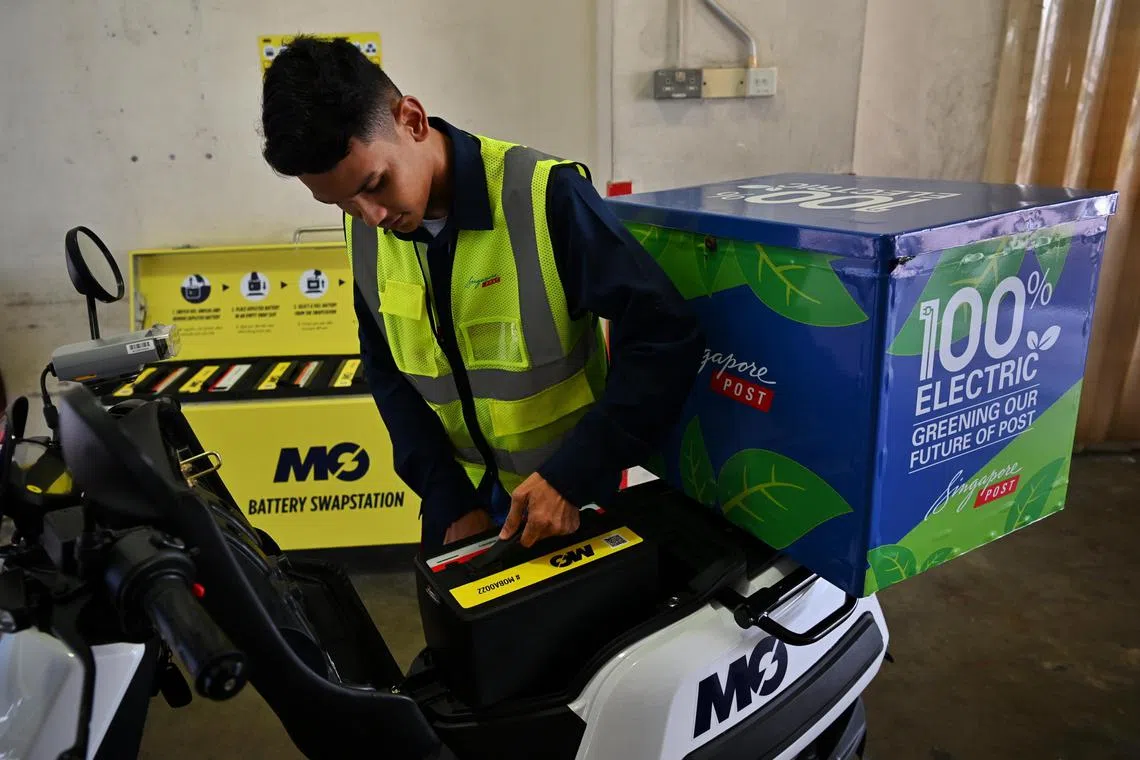 The first two electric motorcycles with battery swapping technology are being trialled by SingPost for three months. 
