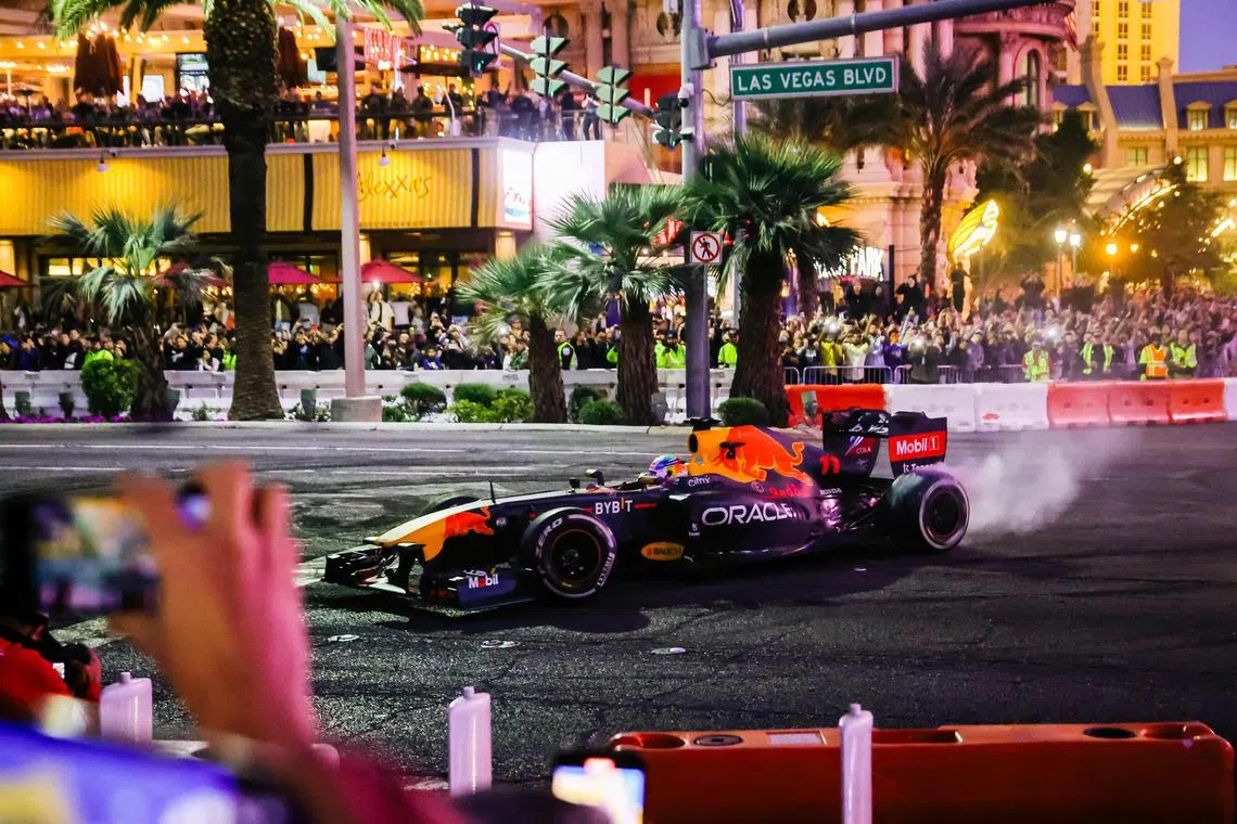 A Red Bull car on the Las Vegas Strip during the Las Vegas Grand Prix launch party in November 2022. Ford is expected to partner Red Bull Powertrains to develop engines.